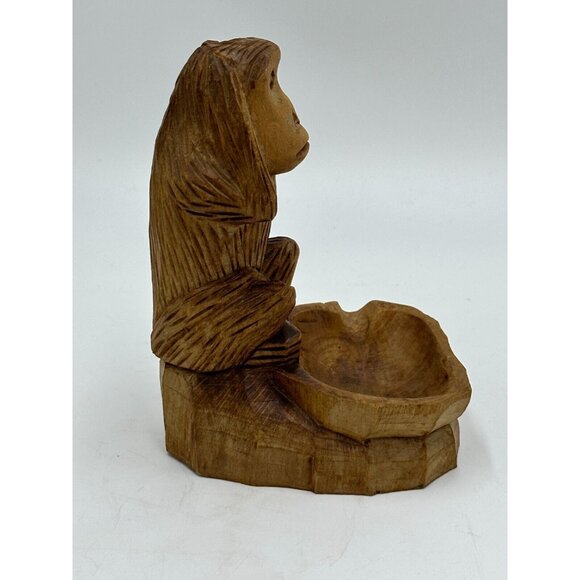 Vtg Wooden Hand Carved Monkey Ashtray Hear No Evil Sitting Statue Cigar Wood HTF - Picture 4 of 8